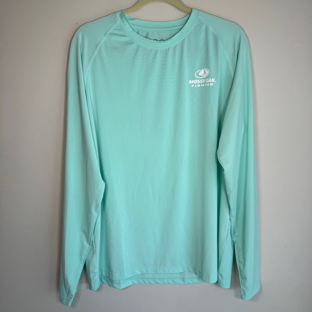 LOT OF 2 Mossy Oak Fishing Men's Long-Sleeve Sun Shirt - Mint Green Blue